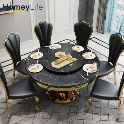 Mesa de comedor y sillas de lujo en el marco de acero inoxidable mesa de comedor de mármol moderna mesa de comedor sala de estar establecido