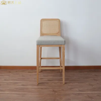 Diseño moderno estructura de madera sólida tela Bar silla tapizada con Muebles de comedor de ratán de tejer Muebles de cafetería