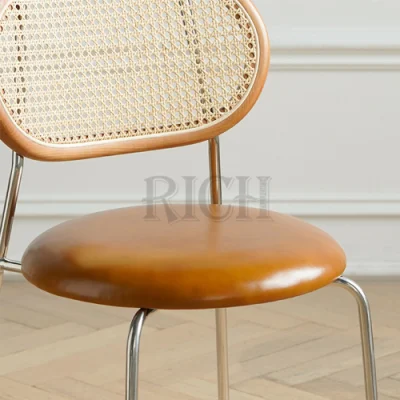Bastidor de metal nórdico cocina Sillas de comedor moderno restaurante Cafe de mimbre sillas de caña de Rattan Silla de Comedor Volver