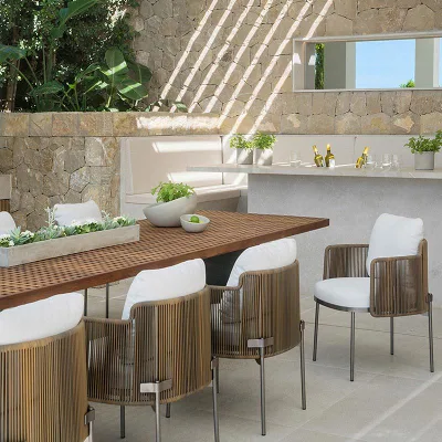 Patio de madera maciza exterior Villa Balcón Ocio Mesa comedor y.. Sillas