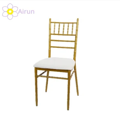 Sillas Tiffany de boda al por mayor Cheap silla Chiavari de metal de oro apilable Para la venta