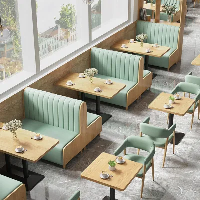  Personalizar el sofá de madera de la cabina del restaurante con sillas Conjuntos de mesa sólido Silla de madera