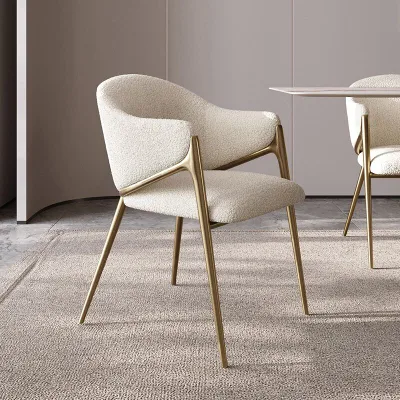  Nordic Velvet Cocina Mobiliario de Restaurante comedor Teddy Mesa silla Silla de lujo moderna blanca Boucle con patas de oro