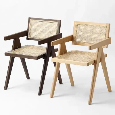 Fábrica al por mayor Hotel Fiesta Sillas Negro Ratán Solid Wood Restaurante Sillas de comedor