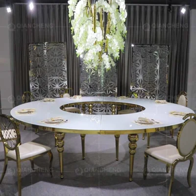Comercio al por mayor Luxuary Golden usado de acero inoxidable mesas y sillas para banquetes