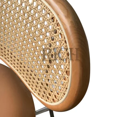 Bastidor de metal nórdico cocina Sillas de comedor moderno restaurante Cafe de mimbre sillas de caña de Rattan Silla de Comedor Volver