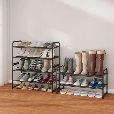  Tendencias Simple 2-tier Zapata apilable de rack, Organizador de almacenamiento de estante de zapato de metal, Black Metal Rack Zapata