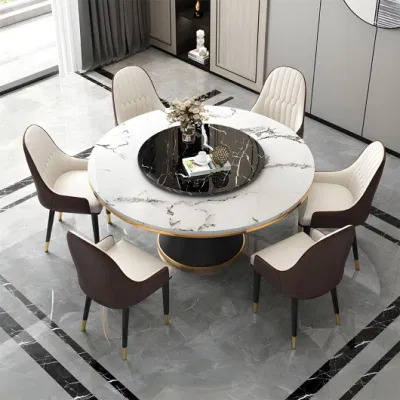 ODM OEM Inicio Mobiliario de Hotel Juego de mesa de mármol rotación redonda Restaurante Sintered Stone, mesa y silla