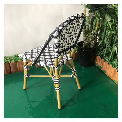 Exterior Comercial PE Ratán Rope tejido aluminio imitar Patio Negro Silla de café