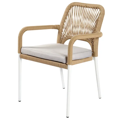 Diseño nórdico aluminio apilable al aire libre con muebles de patio de cuerda tejida Silla de comedor del jardín del hotel