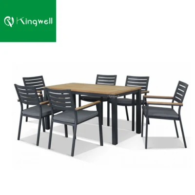 Silla de Comedor exterior de aluminio blanco con madera de teca mesa y un banco