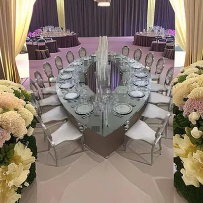 Hotel Boda evento Mobiliario de banquete Boda forma S MDF Madera Arriba Conjuntos de Mesa comedor silla de Mesa