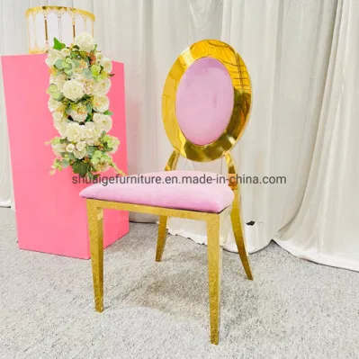 Precio barato Rosa Velvet Cojín Oro Acero inoxidable silla de boda