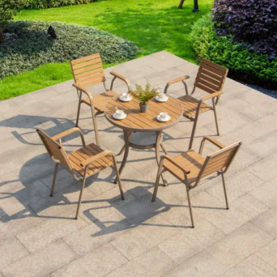  Patio Villa exterior Ocio plástico de madera Mesas y sillas al aire libre Jardín Web Celebrity Anticorrosive Wood lugar al aire libre