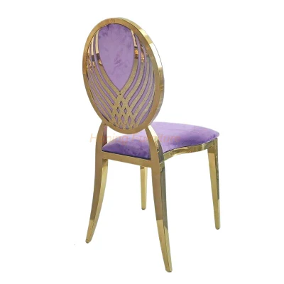 Muebles modernos de Camping Boda Nuevo Modelo de Cena Mesa y Sillas Velvet Round Back silla de comedor de boda de acero inoxidable Silla de camping