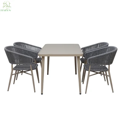  5PC cuerda tejida mesa sillas de Patio Bistro Conjunto de silla de jardín al aire libre