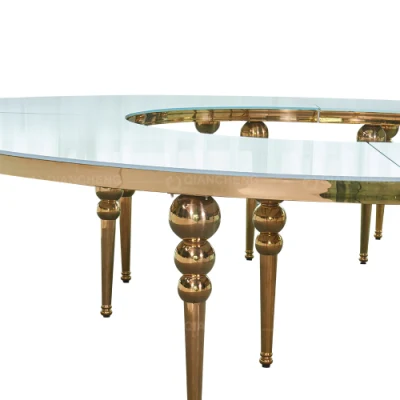 Comercio al por mayor Luxuary Golden usado de acero inoxidable mesas y sillas para banquetes