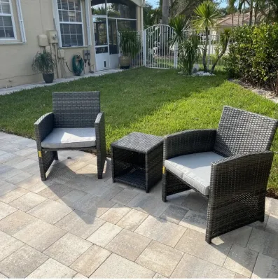 Juego de muebles de patio de 3 piezas, juego de muebles de terraza de mimbre Juegos de patio Bistro con mesa de café de almacenamiento, para césped, porche, terraza, piscina, Balcón, Jardín, exterior