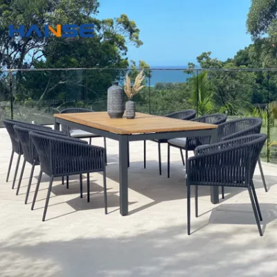 Comercio al por mayor evento de Patio de aluminio exterior mesas y sillas y mesa de comedor mesa de jardín de madera de plástico