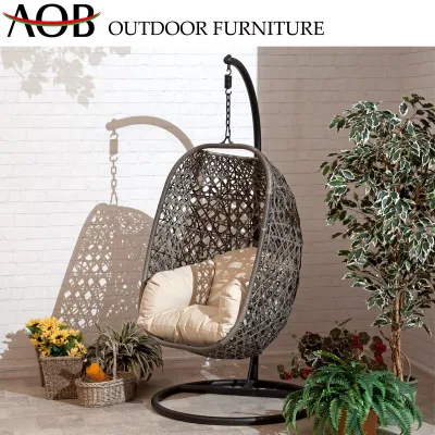  Hotel moderno jardín patio jardín mobiliario de mimbre Rattan silla columpio con mesita
