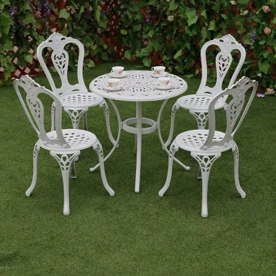 Aluminio fundido Mobiliario de jardín Muebles de patio Girasol 4 Seater Bistro comedor Juego Blanco de colores Jardín Muebles