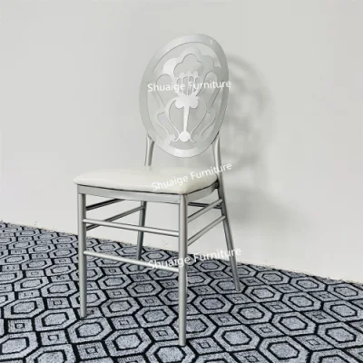 Espalda redonda Gris Color Metal Marco Blanco PU Cojín comedor Silla para banquetes