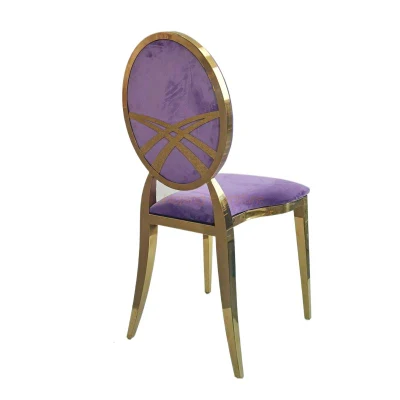 Muebles modernos de Camping Boda Nuevo Modelo de Cena Mesa y Sillas Velvet Round Back silla de comedor de boda de acero inoxidable Silla de camping