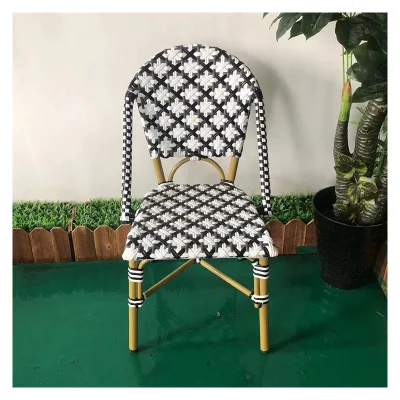Exterior Comercial PE Ratán Rope tejido aluminio imitar Patio Negro Silla de café