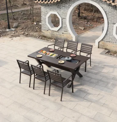 Nordic Aluminum Outdoor Garden Leisure Arts Mesas de barbacoa y sillas De Horno eléctrico de la casa Patio al aire libre Mesa larga