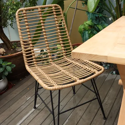 Nuevo Rattan +madera de teca, mesa de jardín OEM bancos juego de comedor