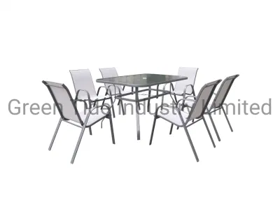  Muebles de comedor al aire libre con mesas de silla de la eslinga de acero