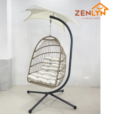 Venta caliente Precio barato KD Diseño exterior Ratán de mimbre huevo Forma Carton Mail Package Handmade Leisure Patio Foldable Hanging Egg Silla de jardín