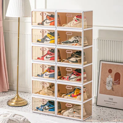 Lvcat Integrated High Shoes Cabinet Side-Opening Transparent Sneaker Shoe Box Magnet Folding Plastic Shoe Storage Rack
&lt;br /&gt;Armario de zapatos integrado Lvcat de alta calidad con apertura lateral, caja transparente para zapatillas, caja de almacenamiento de zapatos de plástico plegable con imán.