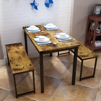 Acero y madera mesa de comedor con 2 bancos