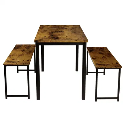 Acero y madera mesa de comedor con 2 bancos