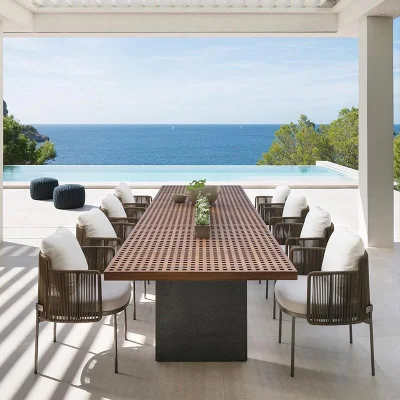 Patio de madera maciza exterior Villa Balcón Ocio Mesa comedor y.. Sillas