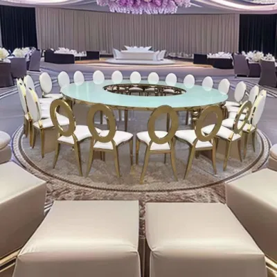 Hotel Boda evento Mobiliario de banquete Boda forma S MDF Madera Arriba Conjuntos de Mesa comedor silla de Mesa