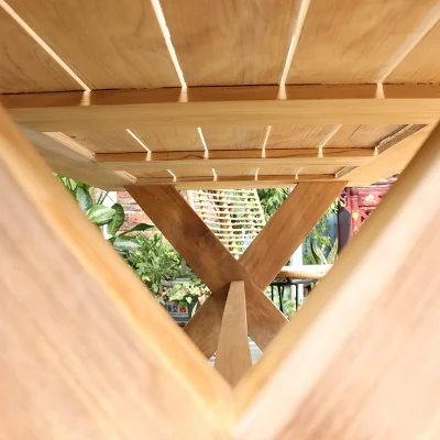 Nuevo Rattan +madera de teca, mesa de jardín OEM bancos juego de comedor