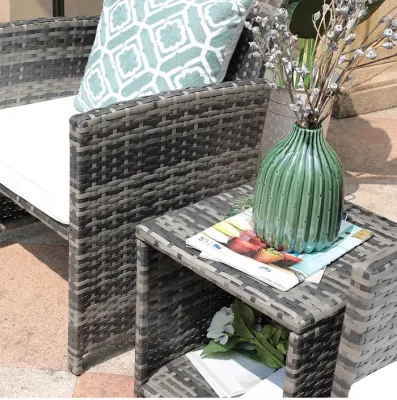 Juego de muebles de patio de 3 piezas, juego de muebles de terraza de mimbre Juegos de patio Bistro con mesa de café de almacenamiento, para césped, porche, terraza, piscina, Balcón, Jardín, exterior
