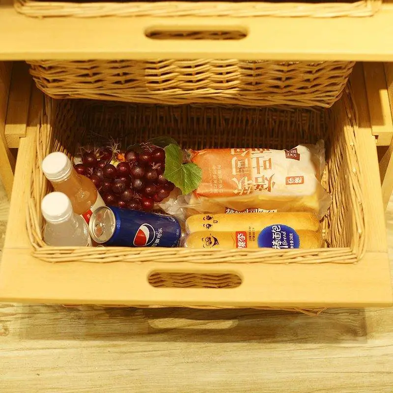 Custom Stackable Woven Willow Vegetable Storage Fruit Gift Basket Hamper Cheap Kitchen Wicker Basket Drawers with Handles