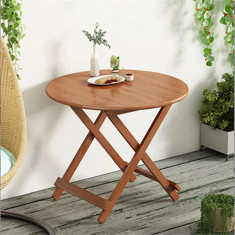 Bamboo Round Outdoor Picnic Table Portable Folding Picnic Table