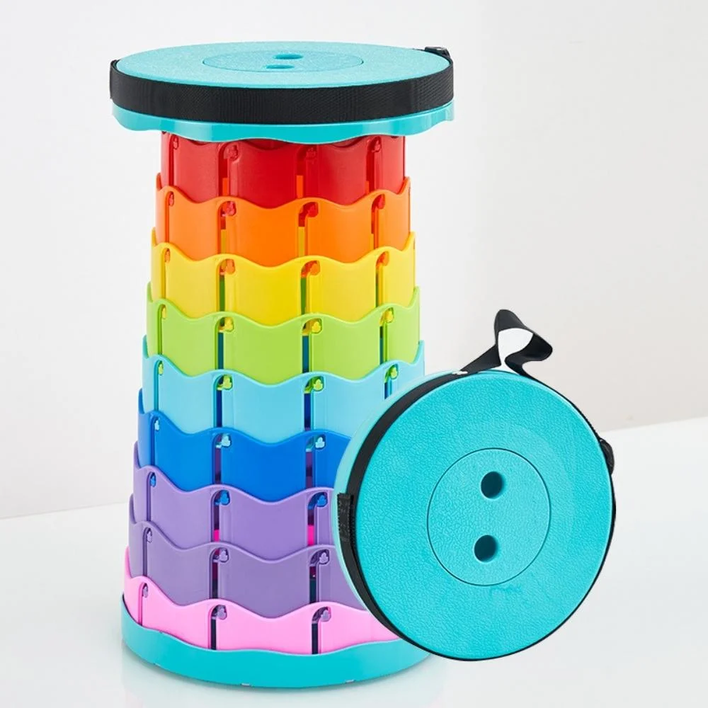 Telescoping Portable Stool Rainbow Multi-Color Easy Carrying Solid PP Plastic Modern Bar Counter Collapsible Adjustable Folding Stool Wyz20297