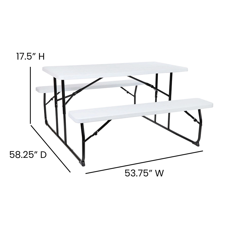 Heavy Duty Steel 4 Person Garden Leisure Dining Plastic Woodgrain Folding Table Set with Benches