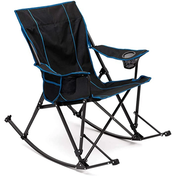 Portable High Back Hard Armrest Sturdy Steel Frame Folding Camping Rocking Chair