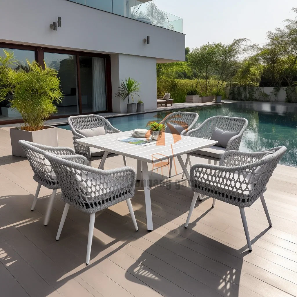 Modern Nordic Pool Furniture Yard White Square Dining Table and Chairs