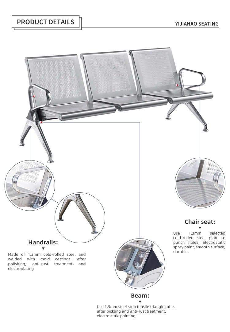 Manufacturer of 3 Seater Airport Waiting Chair Metal Steel Public Outdoor Furniture Outdoor Chair Bench Seating Garden Chair