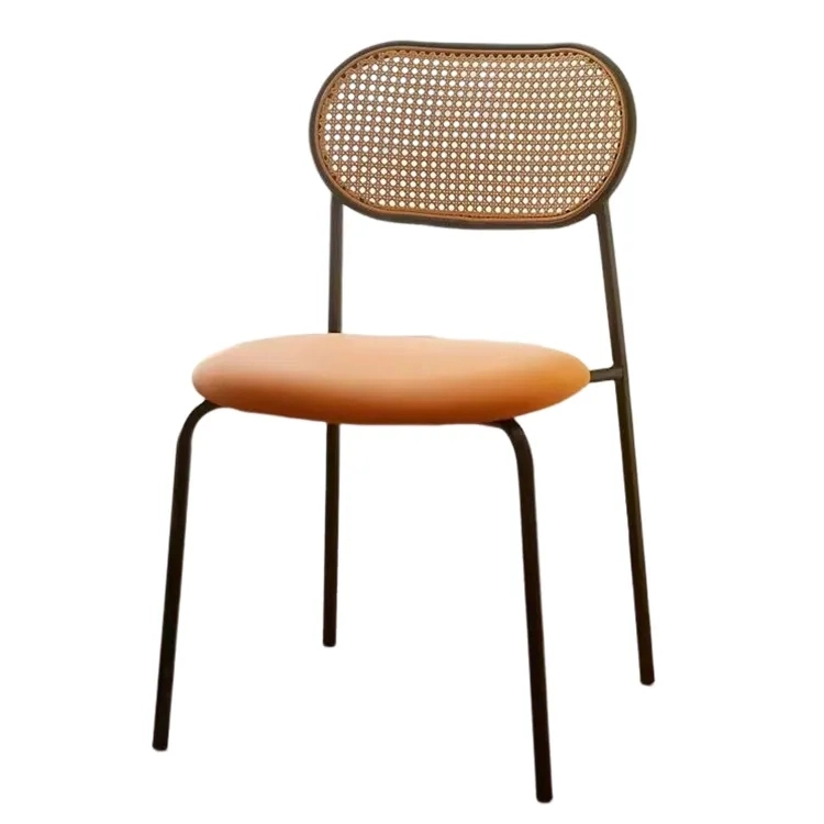 Home Furniture Fancy Design Stackable Home Chairs PU Leather Dining Chairs with Cane Rattan Back