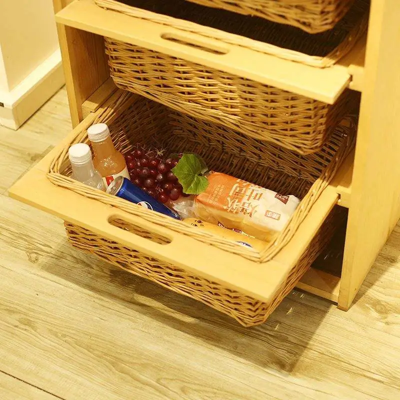 Custom Stackable Woven Willow Vegetable Storage Fruit Gift Basket Hamper Cheap Kitchen Wicker Basket Drawers with Handles