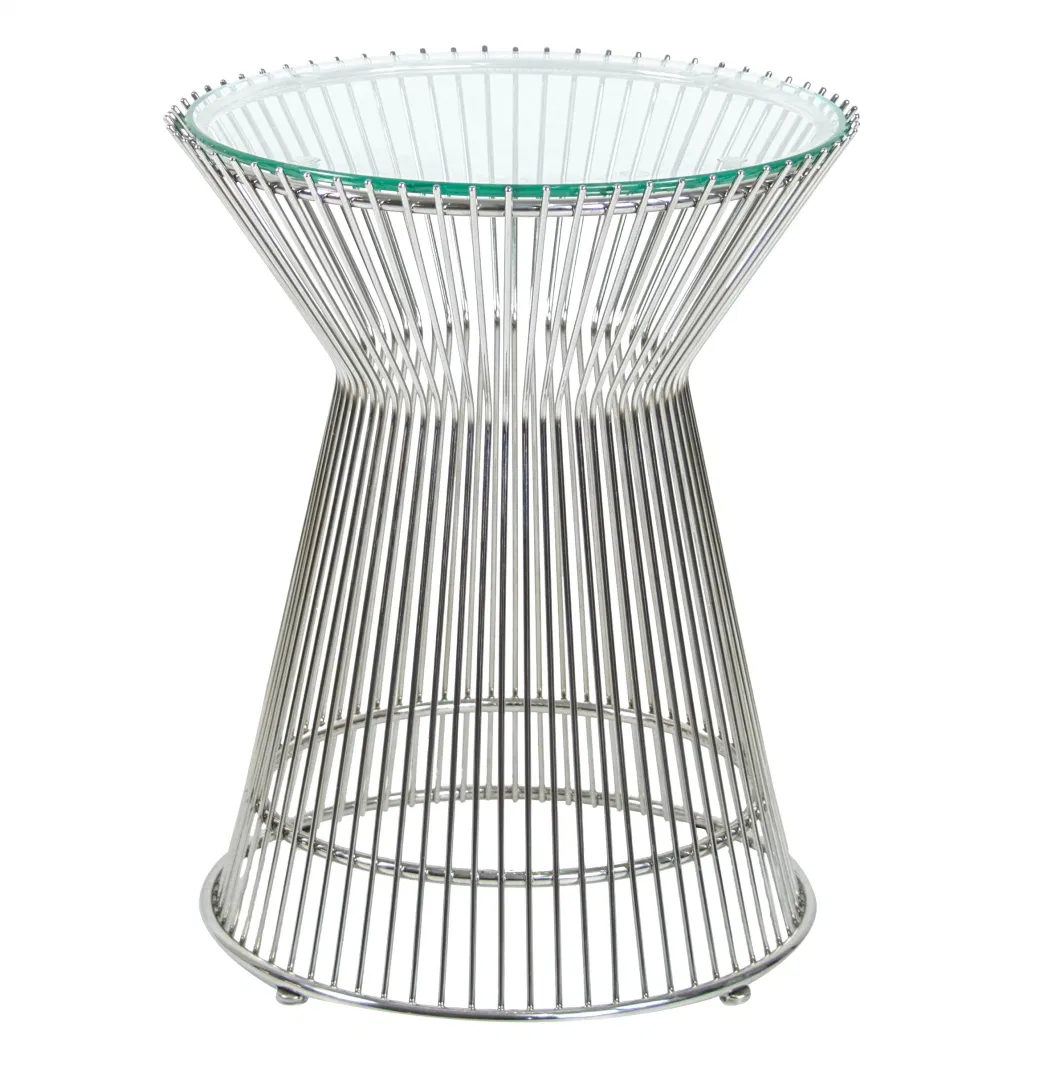 Polished Stainless Steel Wire Glass Top Outdoor Garden Round Table