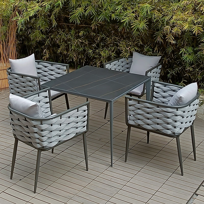 Modern Patio Furniture Hotel Restaurant Stackable Commercial Designer Washable Aluminium Restaurant Dining Garden Outdoor Rope Chair